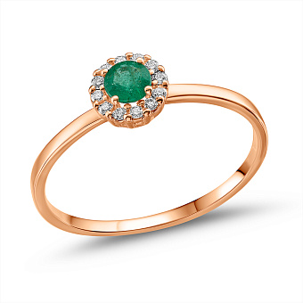 Кольцо из красного золота с изумрудом и бриллиантами (арт. К011635и)