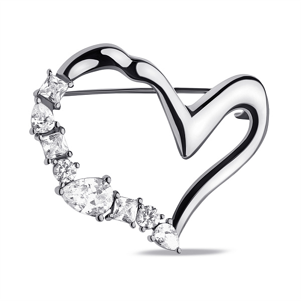 Срібна брошка Серце з фіанітами (арт. 7505/228) – зображення 1