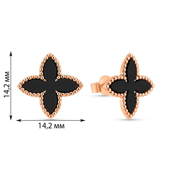 Золоті сережки-пусети Конюшина з оніксом (арт. 1091538/15о) – зображення 2