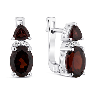 Срібні сережки з гранатом та фіанітами (арт. 7502/2062738Г)