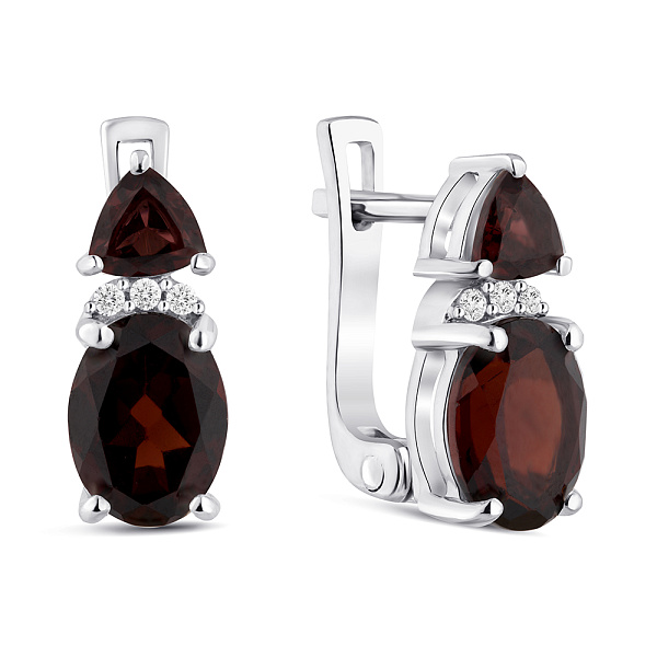 Срібні сережки з гранатом та фіанітами (арт. 7502/2062738Г) – зображення 1