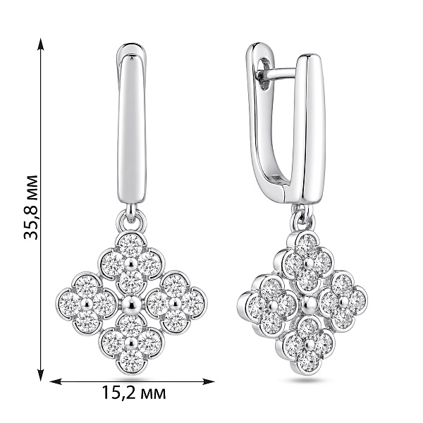 Серебряные серьги-подвески клевера с фианитами (арт. 7502/10467) – изображение 2