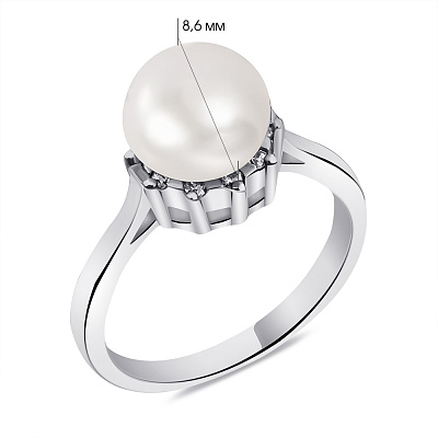 Кольцо из серебра с жемчугом и фианитами (арт. 7501/3163жб)