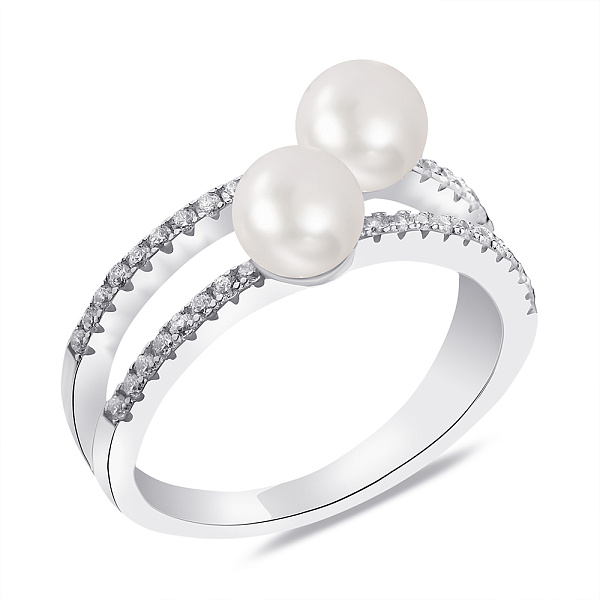 Двойное серебряное кольцо с жемчугом (арт. 7501/К2ФЖ/481-16,5) – изображение 1