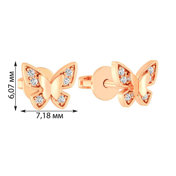 Пусеты из красного золота с фианитами (арт. 110910) – изображение 6