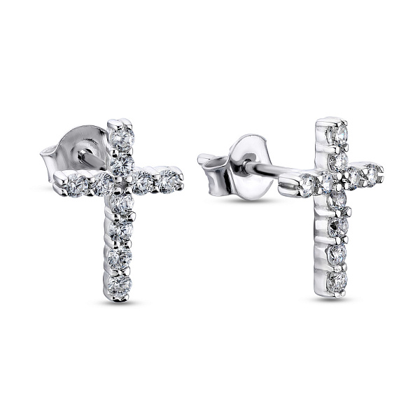 Серебряные пусеты в форме крестиков (арт. 7518/6947) – изображение 1