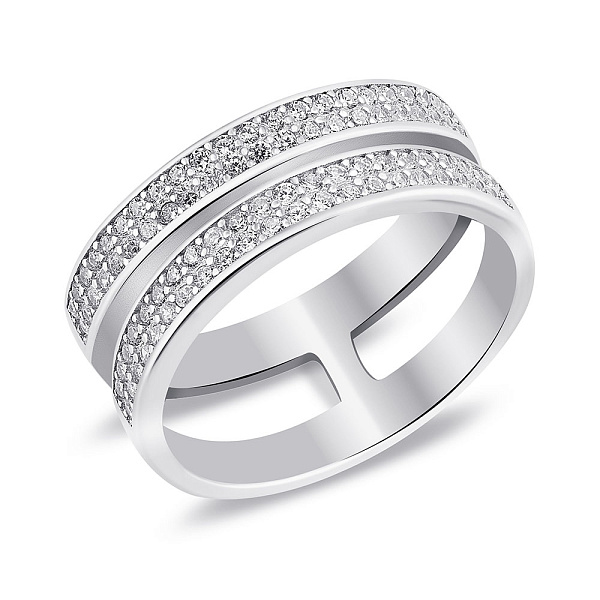 Серебряное двойное кольцо с дорожкой из фианитов (арт. 7501/7081) – изображение 1