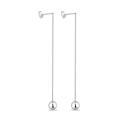 Довгі сережки зі срібла з кульками (арт. 7518/6449)