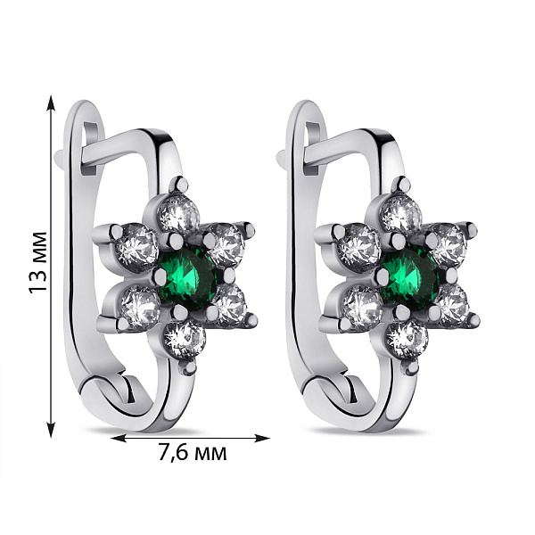 Срібні сережки з зеленими альпінітами і фіанітами (арт. 7502/9462аз) – зображення 2