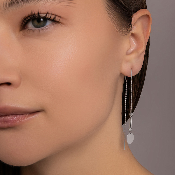 Серьги-протяжки из белого золота с монетами (арт. 108744ба) – изображение 3