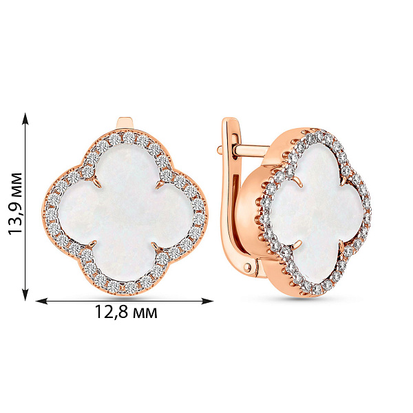 Серьги из красного золота с перламутром и фианитами (арт. 111446/10п) – изображение 2