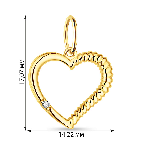 Подвес Сердце из желтого золота с одним фианитом (арт. 424465ж) – изображение 2