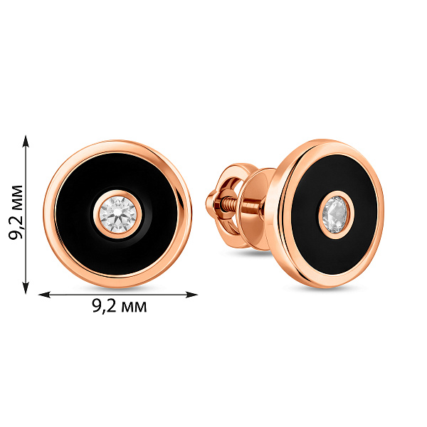Сережки-пусети Лýна з червоного золота з емаллю і фіанітами (арт. 111176ч) – зображення 2