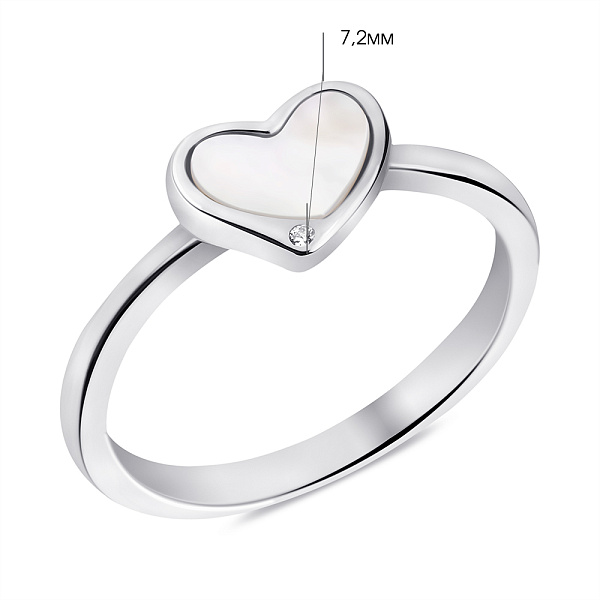 Серебряное кольцо Сердце с перламутром (арт. 7501/6789п) – изображение 2