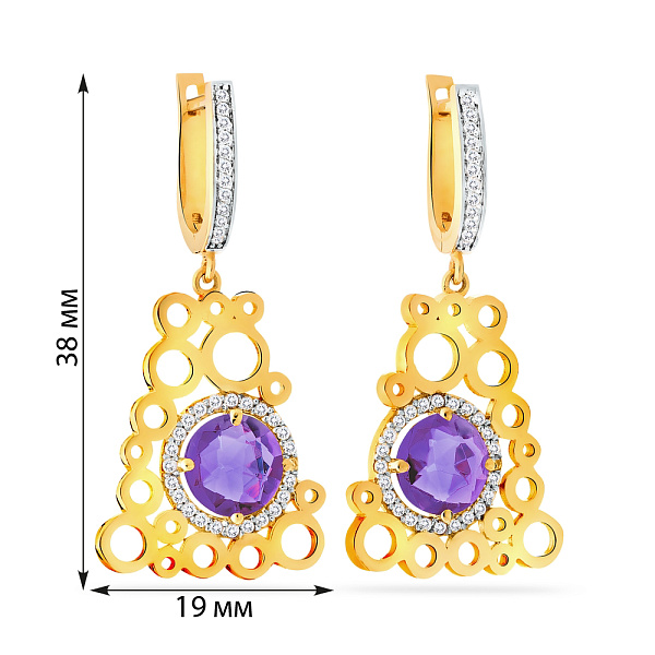 Золотые серьги подвески с кварцем и фианитами (арт. 103296жПкф) – изображение 2