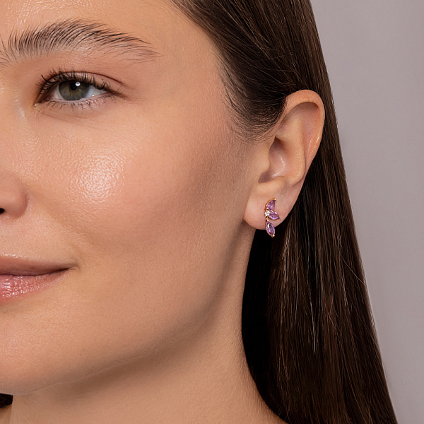 Золотые серьги с кварцем и фианитами (арт. 1101115ПфГ) – изображение 3