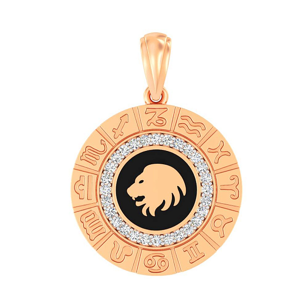 Золотой подвес "Лев" с фианитами и эмалью (арт. 440681ечл) – изображение 1