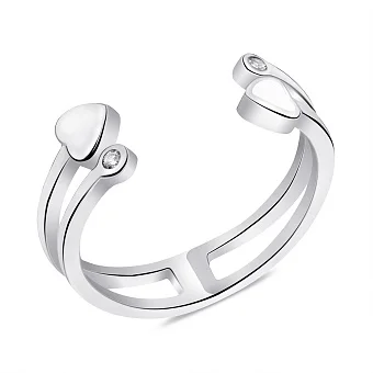 Каблучка зі срібла з білою емаллю і фіанітами (арт. 7501/К2ФР/1074-16,5)