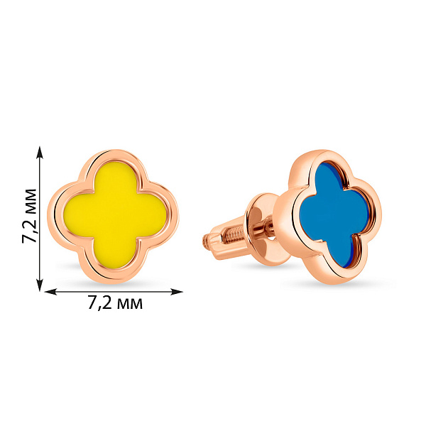 Серьги-пусеты из золота с синей и желтой эмалью (арт. 111087/1есж) – изображение 3