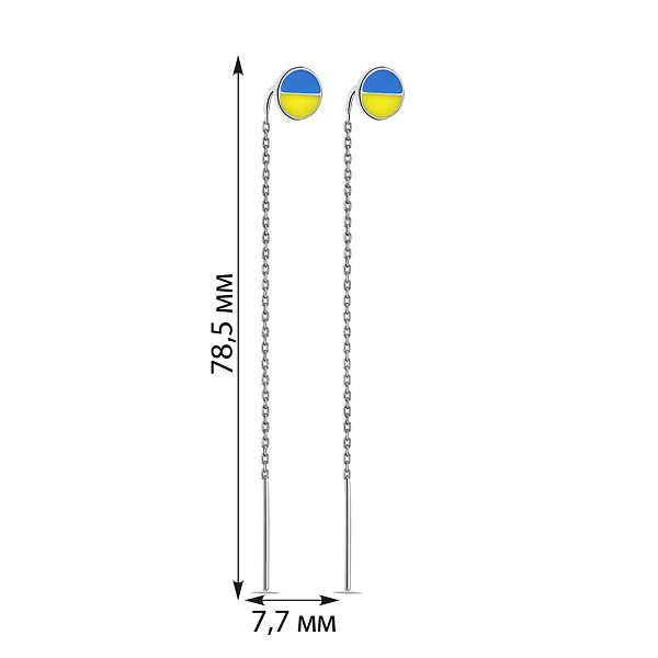 Срібні сережки протяжки з блакитною та жовтою емаллю (арт. 7502/576егжсп) – зображення 2