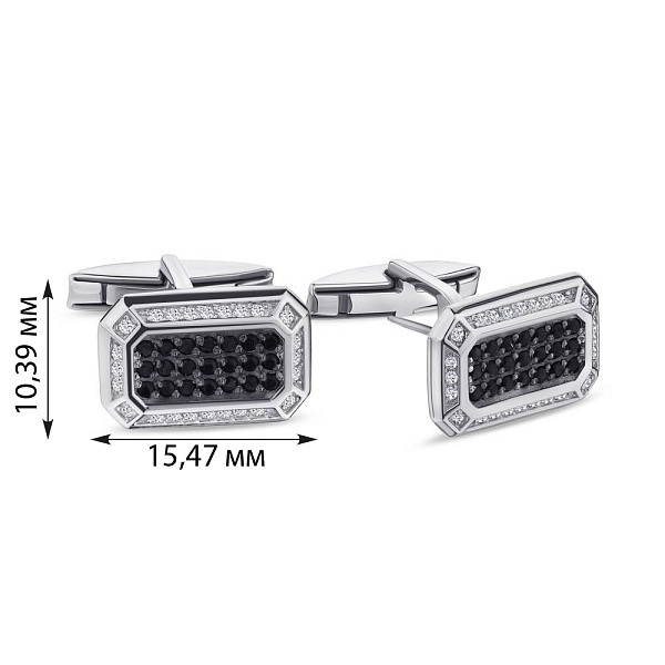 Серебряные запонки с фианитами (арт. 7515/8554рч) – изображение 2