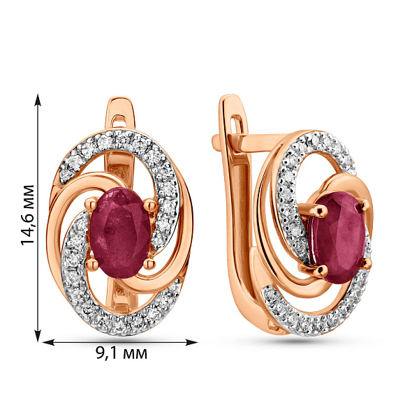 Золоті сережки з рубіном і діамантами (арт. С011050р) – зображення 2