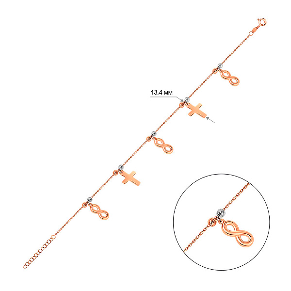 Браслет из красного и белого золота с подвесками (арт. 326377кб) – изображение 3