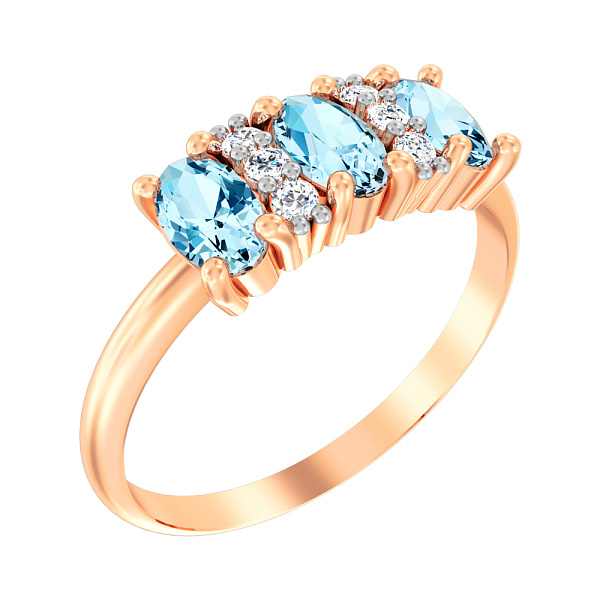Кольцо из красного золота с голубыми топазами и фианитами (арт. 140580Птг) – изображение 1