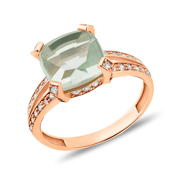 Золотое кольцо с зеленым кварцем (арт. 153335кз) – изображение 1