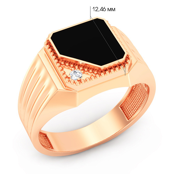 Золота печатка з емаллю і діамантом (арт. К170012е) – зображення 2