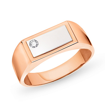 Печатка из красного и белого золота с бриллиантом (арт. К170049005кб)