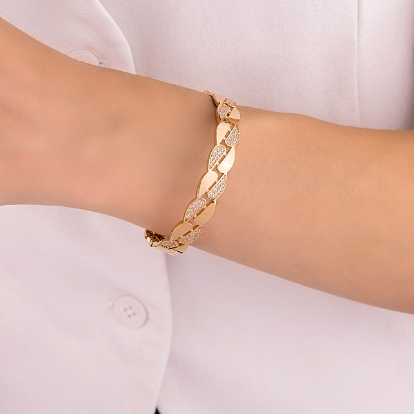 Золотой браслет Звенья с фианитами (арт. 326858) – изображение 2