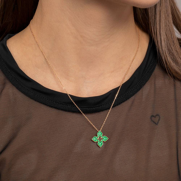 Кольє з червоного золота Конюшина з емаллю (арт. 352846/15ез) – зображення 3