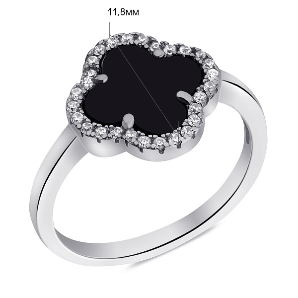 Срібна каблучка з оніксом та фіанітами (арт. 7501/КК2ОФ/1204-17) – зображення 2