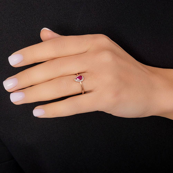 Каблучка з червоного золота з рубіном і діамантами (арт. К011235р) – зображення 3