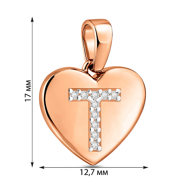 Кулон Літера Т з червоного золота з фіанітами (арт. 440980) – зображення 2