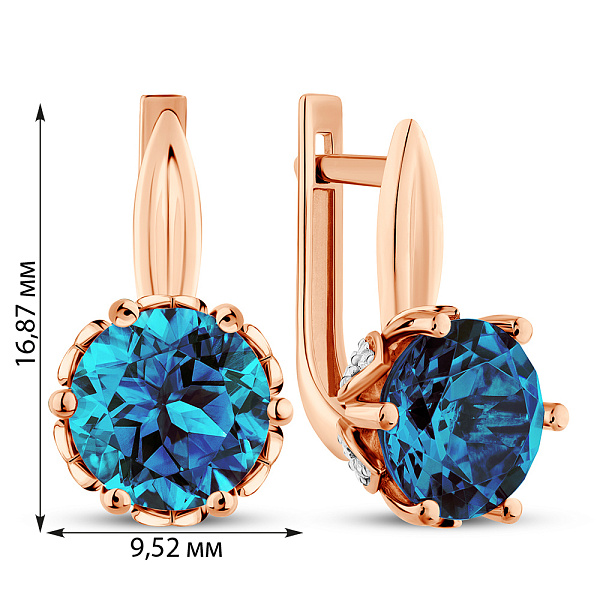 Золоті сережки з топазом лондон і фіанітами (арт. 111050Пл) – зображення 2