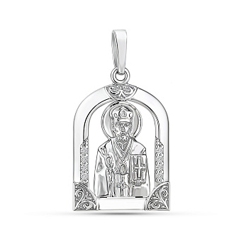 Фото Ладанка из белого золота Николай Чудотворец с фианитами (арт. 440573б)