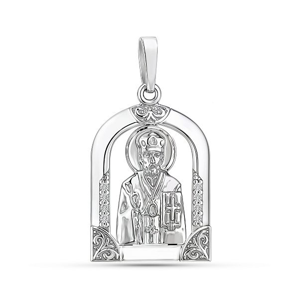 Ладанка из белого золота Николай Чудотворец с фианитами (арт. 440573б) – изображение 1