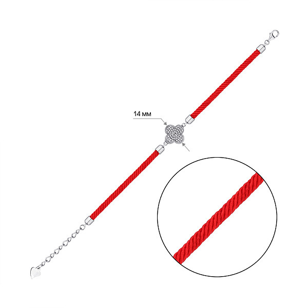 Браслет из шелковой нити и серебра с фианитами (арт. 7309/4707/15к) – изображение 2