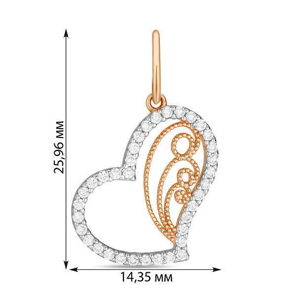 Кулон «Сердце» из красного золота с фианитами (арт. 422376) – изображение 2