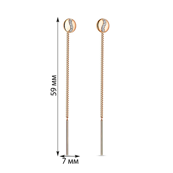Золотые сережки-протяжки с фианитами (арт. 110827/1) – изображение 2