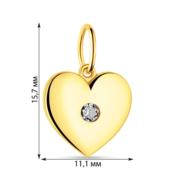Кулон из желтого золота Сердце с фианитом (арт. 424467ж) – изображение 2