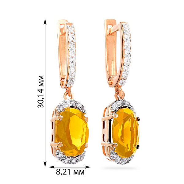 Золотые серьги-подвески с цитрином и фианитами (арт. 110283Пц) – изображение 2
