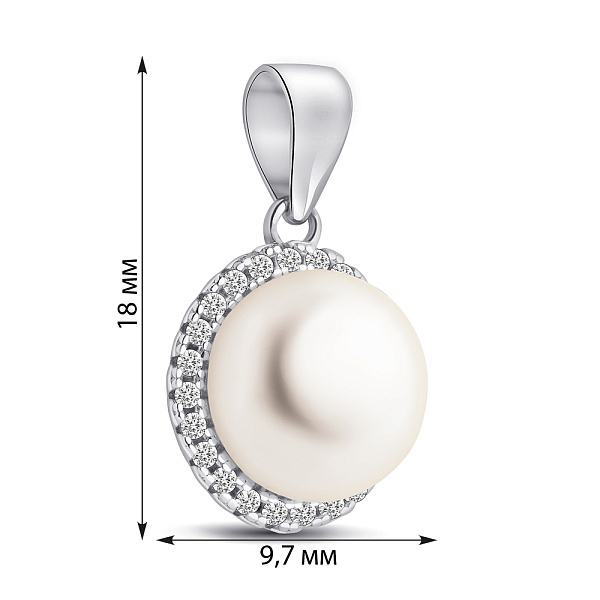 Серебряный кулон с жемчугом и фианитами (арт. 7503/1502/2жб) – изображение 2