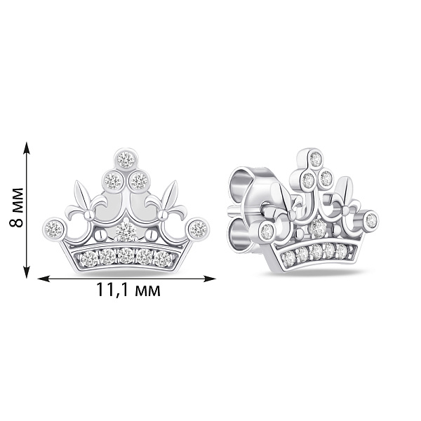 Серьги-пусеты Корона из белого золота с фианитами (арт. 107861б) – изображение 4