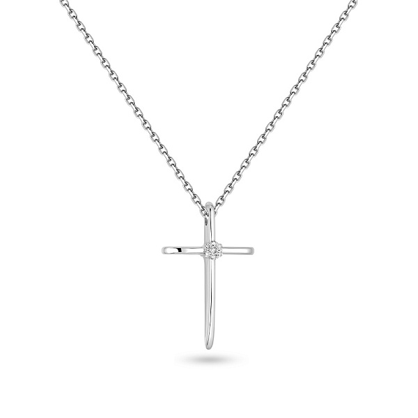 Колье из белого золота с крестиком и с бриллиантами (арт. Ц011377б) – изображение 1