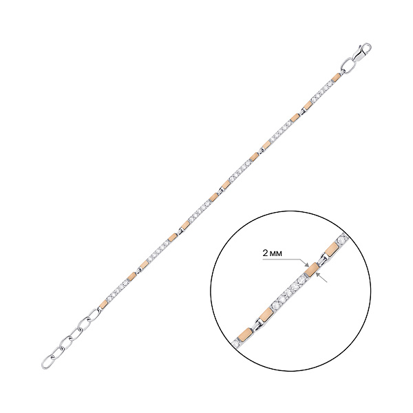 Серебряный браслет с фианитами и золотыми накладками (арт. 7209/213брп) – изображение 2