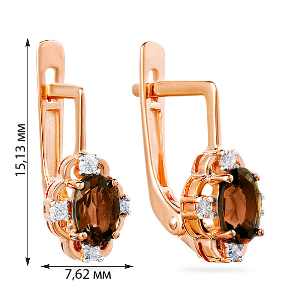 Золоті сережки з кварцом і фіанітами (арт. 110425Пкр) – зображення 2
