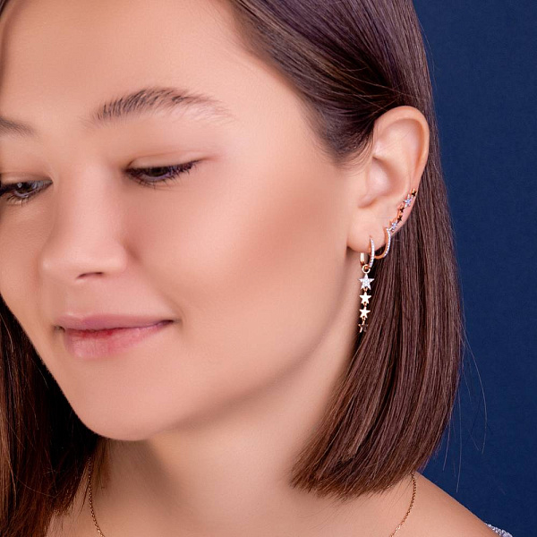 Серьги-трансформеры из золота с подвесками (арт. 111269) – изображение 6